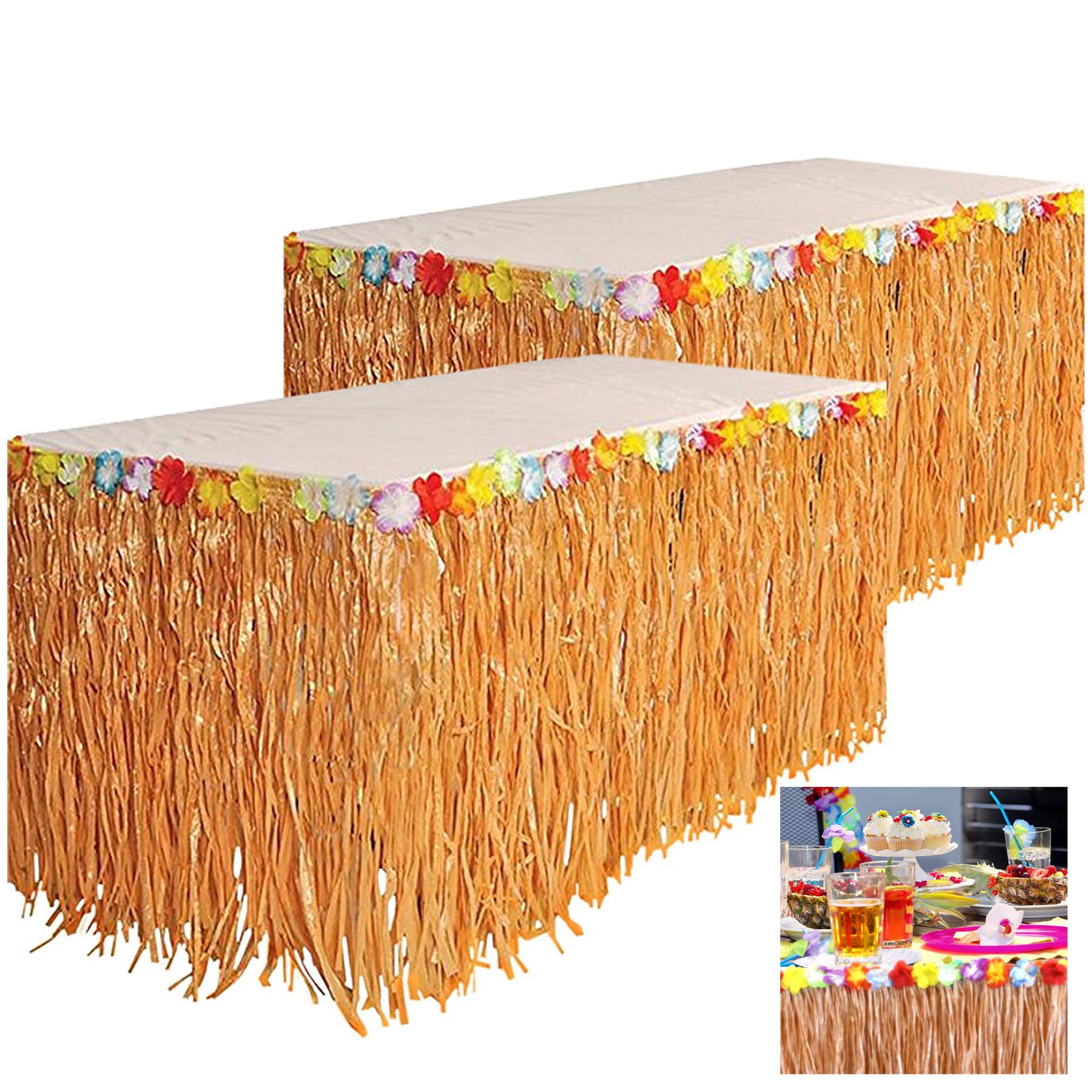 9 feet X 29 Inches Luau Grass Party Table Skirt - Min Qty 300